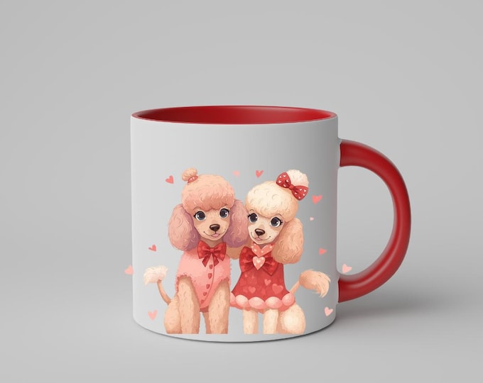 Featured listing image: Poodle Valentine Wall Art Print - Poodle Couple in Love - Dog Valentine Decor - Romantic Pet Portrait - Poodle Lover Gift