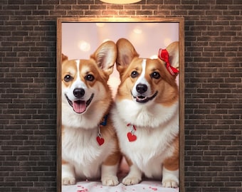 Corgi Valentine Hoodie Design, Corgi Couple Wall Art, Corgi Lovers Gift, Cute Corgi Print, Valentine's Day Dog Gift, Corgi Mom Gift