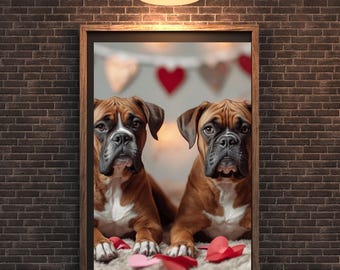 Boxer Dog Valentine Wall Art Print, Digital Download, Dog Lover Gift, Pet Portrait Poster, Boxer Mom Gift, Printable Home Decor
