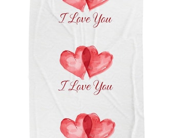 I Love You Watercolor Hearts Velveteen Plush Blanket | Romantic Valentine Throw