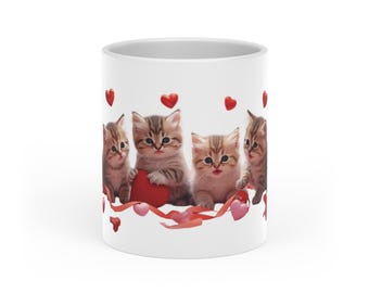 Valentine Kittens Heart Mugs | Cute Cat Hearts Mug