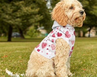 Watercolor Hearts Pet Hoodie | Pink Valentines Pattern