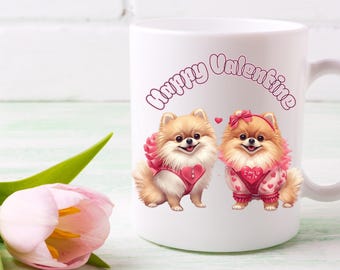 Pomeranian dog Valentine Wall Art T-Shirt Mug, Furry Valentine Pomeranian dog Couple, Valentine Dog Lover Gift