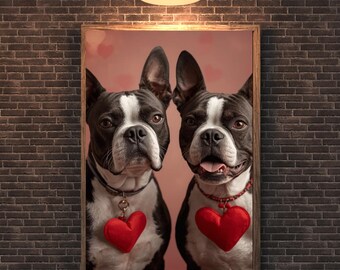 Boston Terrier Valentine Wall Art Mug T-Shirt Design, Digital Download, Dog Lover Gift, Boston Terrier Mom, Pet Print, Instant Download