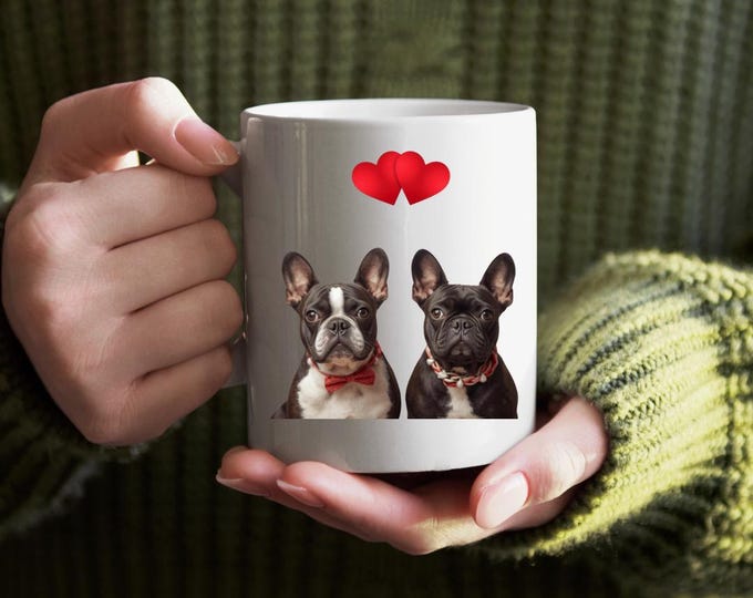 Featured listing image: French Bulldog Valentine's Day Wall Art, Dog Couple Portrait, Lab Lover Gift, Digital Download, Printable Dog Decor