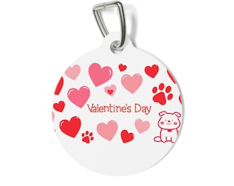 Valentine Hearts and Puppy Pet Tag | Valentine's Day Dog ID Tag