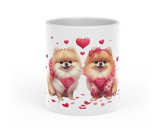 Cute Pomeranian Couple Mug | Valentine Heart Dog Illustration