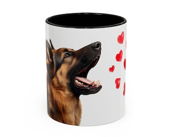 Personalized German Shepherd with Floating Hearts Mug | Dog Lover Coffee Cup