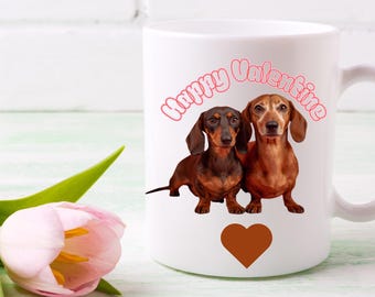 Dachshund Valentine Wall Art T-Shirt Mug, Furry Valentine Dachshund Couple, Valentine Dog Lover Gift