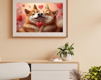 Shiba Inu Valentine Wall Art Mug T-Shirt Design, Digital Download, Dog Lover Gift, Shiba Mom, Pet Portrait Print, Instant Download