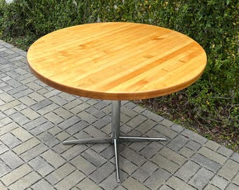 Restored 1970s Solid Maple Butcher Block Dining Table on Pedestal Base