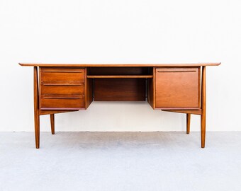 Vintage Restored Arne Vodder Teak Executive Desk by H.P. Hansen, Denmark 1960s