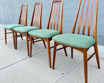 Vintage Danish Modern Slat Back "Eva" Dining Chairs in Teak by Niels Koefoed