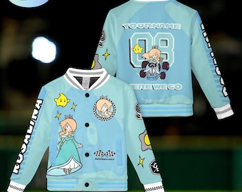 Custom Princess Rosalina Baseball Jacket, Mario Kart Varsity Jacket for Kids, Super Mario Birthday Gift