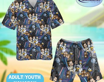 Disney Star Wars Hawaiian Shirt Set, Mickey Mouse Donald Duck Star Wars Hawaiian Shirt Shorts, Darth Vader Galaxy Vacation Outfit