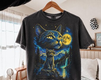 Funny Cat Shirt, 90s Vintage Cat Graphic Tee, Cool Cat Sunglasses Moon T-Shirt, Cat Mom Gift, Retro Cat Lover Shirt, Cat Dad Tee