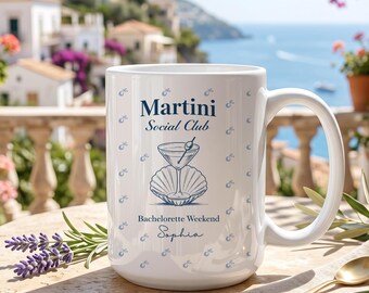 Martini Social Club Mug, Bachelorette Weekend Party Favor, Custom Name Bridesmaid Cup, Bridal Shower Gift, Personalized Cocktail Club Mug
