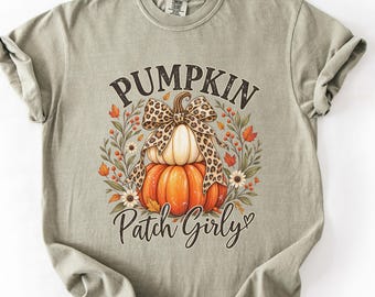 Pumpkin Patch Girly Shirt, Leopard Bow Comfort Colors Tee, Coquette Fall Shirt Women, Cute Pumpkin Season Gift for Her
