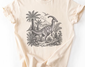 Parasaurolophus Shirt, Vintage Dinosaur Engraving Tee, Comfort Colors Paleontology Gift, Natural History Museum Shirt, Fossil Art