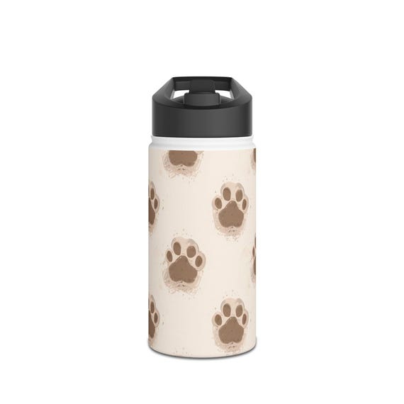 Brown Paw Print Water Bottle | Stainless Steel Bottle with Standard Lid