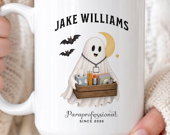 Personalized Paraprofessional Mug, Halloween Ghost Para Gift, Custom Name Para Squad Cup, Paraprofessional Appreciation Gift, Since Year