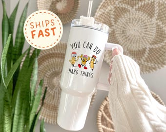 Teacher 40oz Tumbler with Handle, You Can Do Hard Things Cup, Retro Pencil Teacher Tumbler, Teacher Appreciation Gift, Back to School Gift
