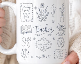 Personalized Christian Teacher Mug, Planting Seeds of Faith Cup, Custom Name Faith Teacher Gift, Bible Teacher Gift, Sunday School Gift