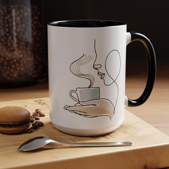 Minimal Line Art Coffee Face mug | Accent Coffee Mug 11oz 15oz