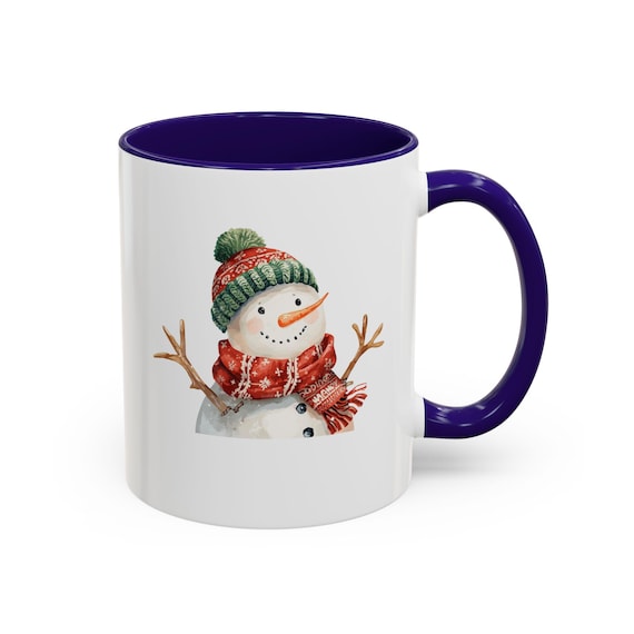 Snowman with Knit Hat and Scarf Mug | Color Accent Coffee Mug