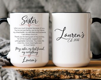 Personalized Sister Mug, Custom Brother Gift, Sentimental Message Coffee Cup with Name, Sister Birthday Gift, Brother Christmas Gift