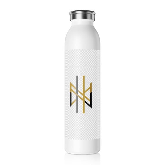 Geometric Intersecting Lines Slim Water Bottle | Gold Black Minimalist
