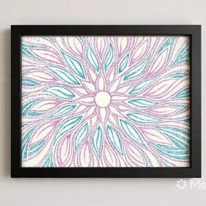 Radial Bloom - Original Pointillism Mandala by Artist | Teal & Pink Dot Art | Hand Drawn Ink | Boho Wall Decor