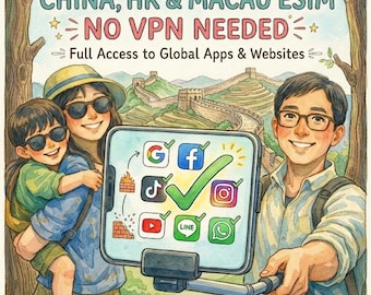 China-eSIM | Hongkong Macau eSIM | Reisedaten für China | KeinVPN Notwendig | Google Facebook Instagram Access | Sofortige QR Code Lieferung