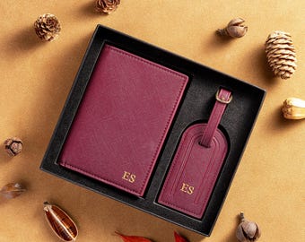 Personalisierte Flitterwochen Geschenkset - Passhülle & Gepäckanhänger für Paare