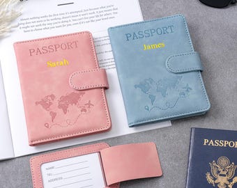 Personalisierter Passhalter & Gepäckanhänger Set, RFID PU Leder Reisegeschenk