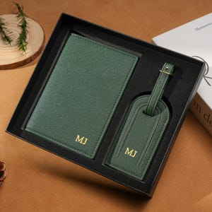 Personalized Passport Holder & Luggage Tag Set, Custom Leather Passport Cover, Travel Gifts