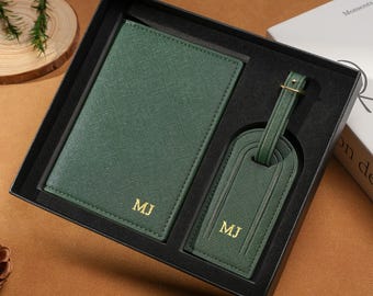 Personalized Passport Holder & Luggage Tag Set, Custom Leather Passport Cover, Travel Gifts
