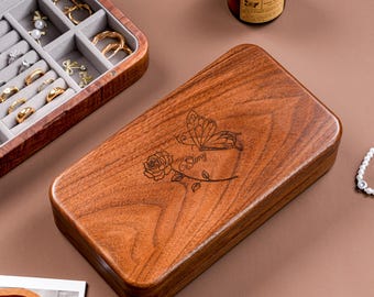 Personalisierte Schmuckschatulle aus Walnussholz - Personalisiertes Geschenk für Brautjungfern