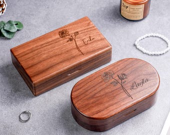 Custom Birthday Wooden Jewelry Box – Engraved Name Gift for Daughter, Friend, Mom, Mother's Day Gift for Her