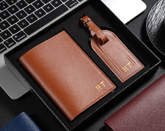 Personalized Leather Passport Holder & Luggage Tag Set – Custom Travel Gift