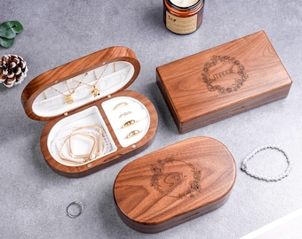 Personalisierte Geburtsblumen-Schmuckschatulle aus Holz, Geschenk für Sie mit individueller Gravur
