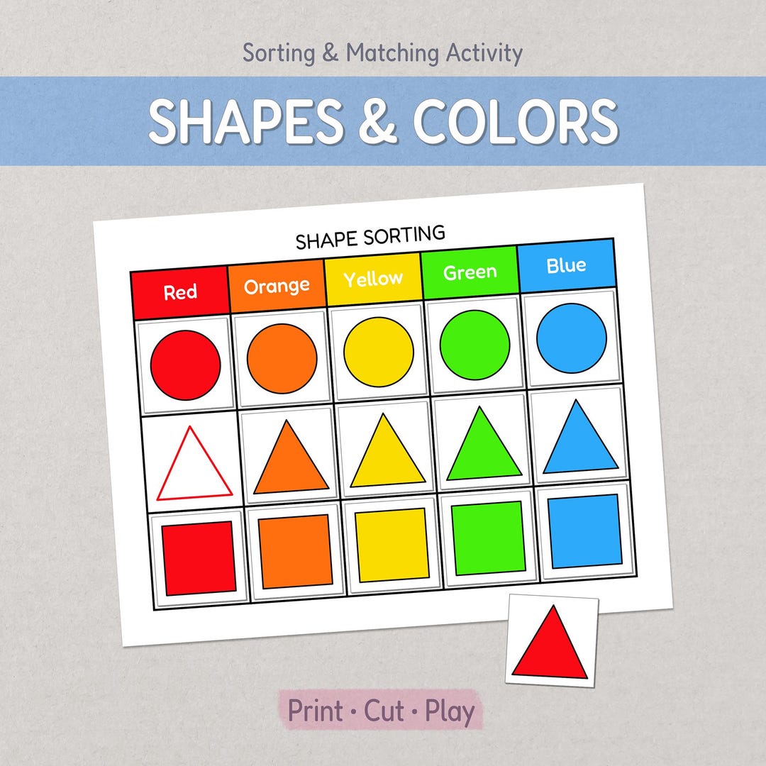 Shape Sorting & Matching by Color Worksheet: Game for Early Education ...