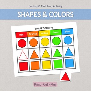 Shape Sorting & Matching by Color Worksheet: Game for Early Education Visual Learning - Printable