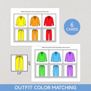 Outfit Color Matching Cards Activity for Preschool Visual Learning, Fine Motor Skills Game (Printable)
