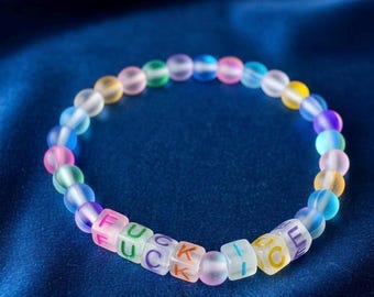 Colorful Glass Stretch Bracelet “F*CK ICE” | Anti-ICE Protest Jewelry| Political Activism Jewelry Gift