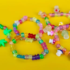 Glow-in-the-Dark Kandi Core Stackable Bracelets | Mushroom, Gummy Bear, Leaf 420, Stars