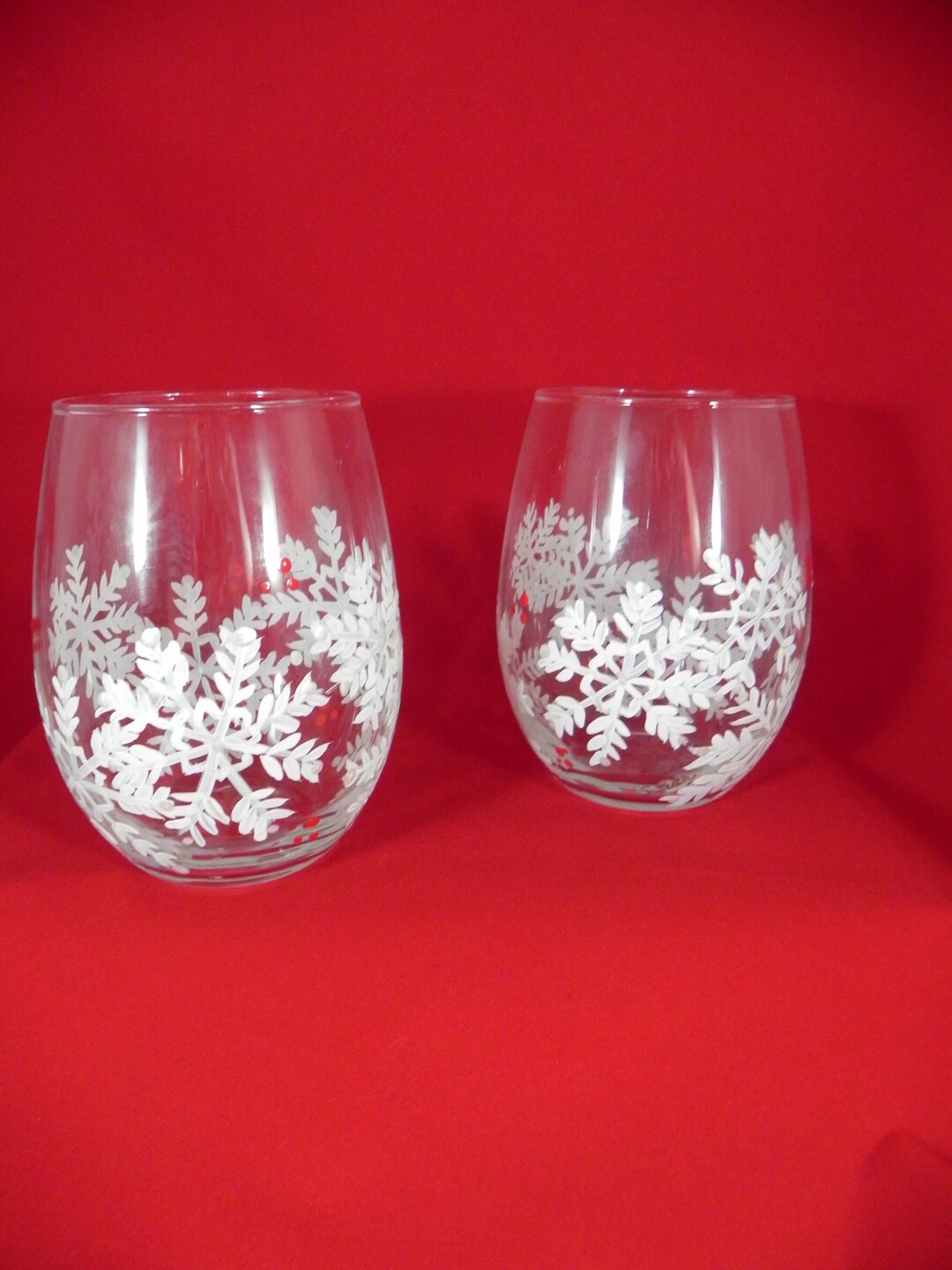 Stemless Snowflake Wine Glasses Hand Painted Etsy