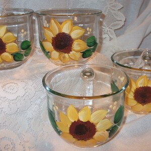 Sunflowers Hand Painted Painted on 4 Large Soup Or Coffee Mugs