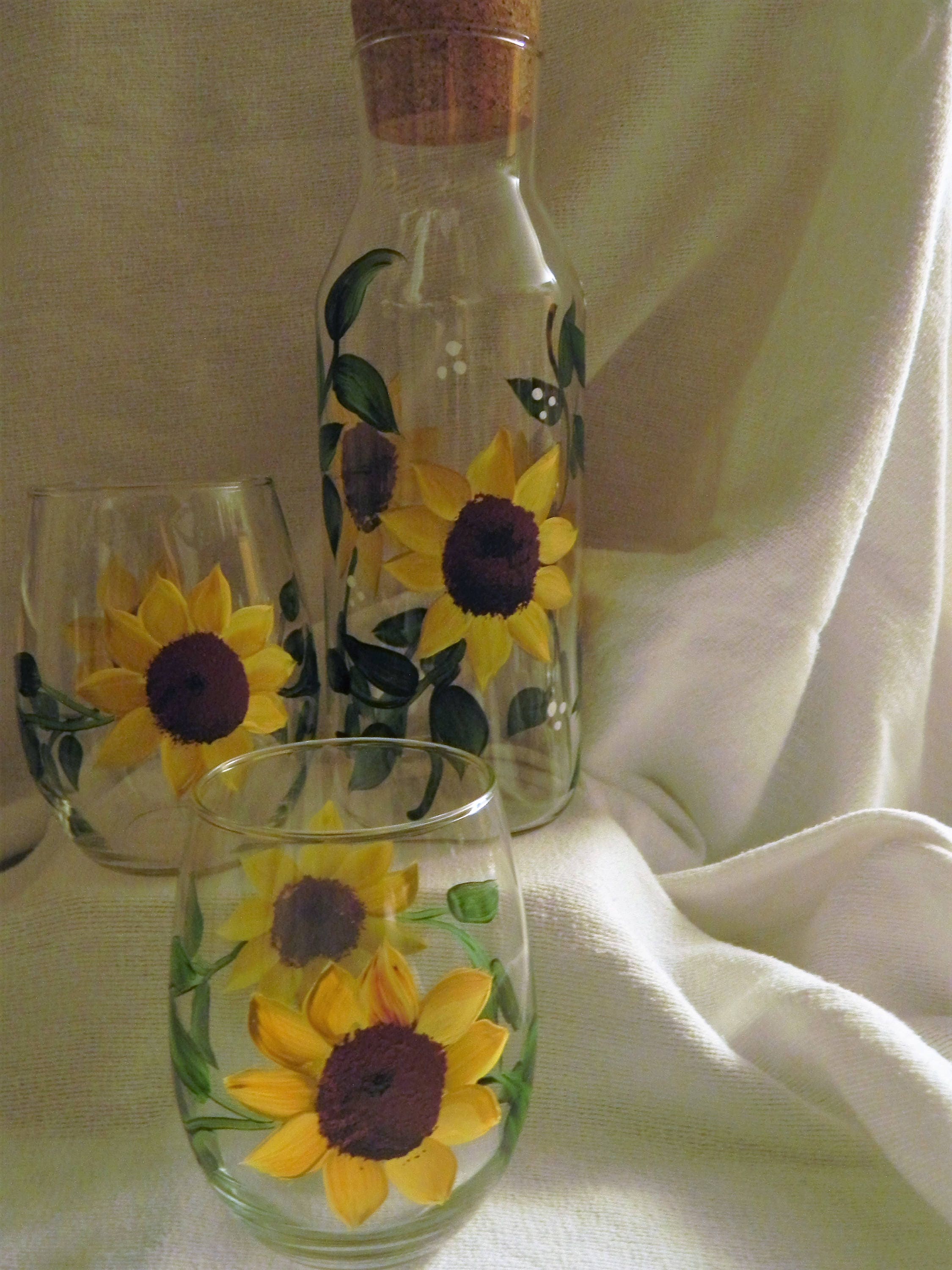 Set 4 New Hidalglass SUNFLOWER Stemless WINE GLASSES Drinking 17