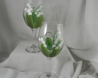 Lily of The Valley Hand Painted on A Large White Wine Glass